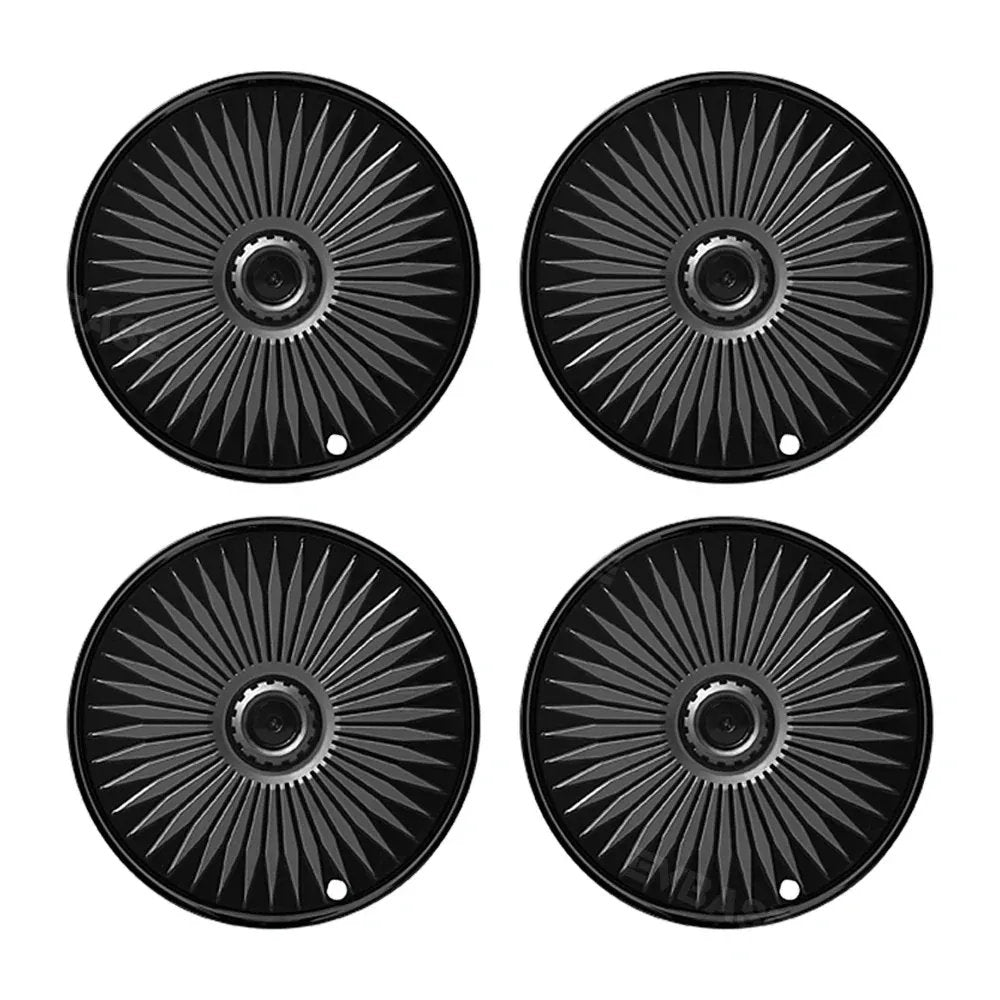 4Pcs Wheel Caps Suitable for Tesla Model Y 19-Inch Rims Bright Black + Black Edge + Gray Stripe(2020-ON)