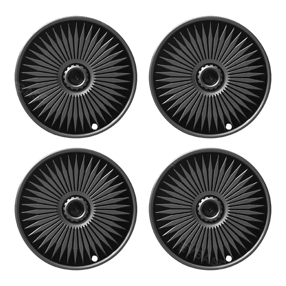 4Pcs Wheel Caps Suitable for Tesla Model Y 19-Inch Rims Bright Black + Silver Gray Edge + Gray Stripe(2020-ON)
