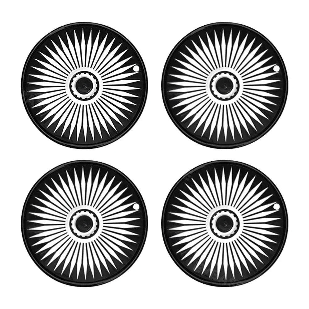 4Pcs Wheel Caps Suitable for Tesla Model Y 19-Inch Rims Bright Black + Black Edge + White Stripe(2020-ON)