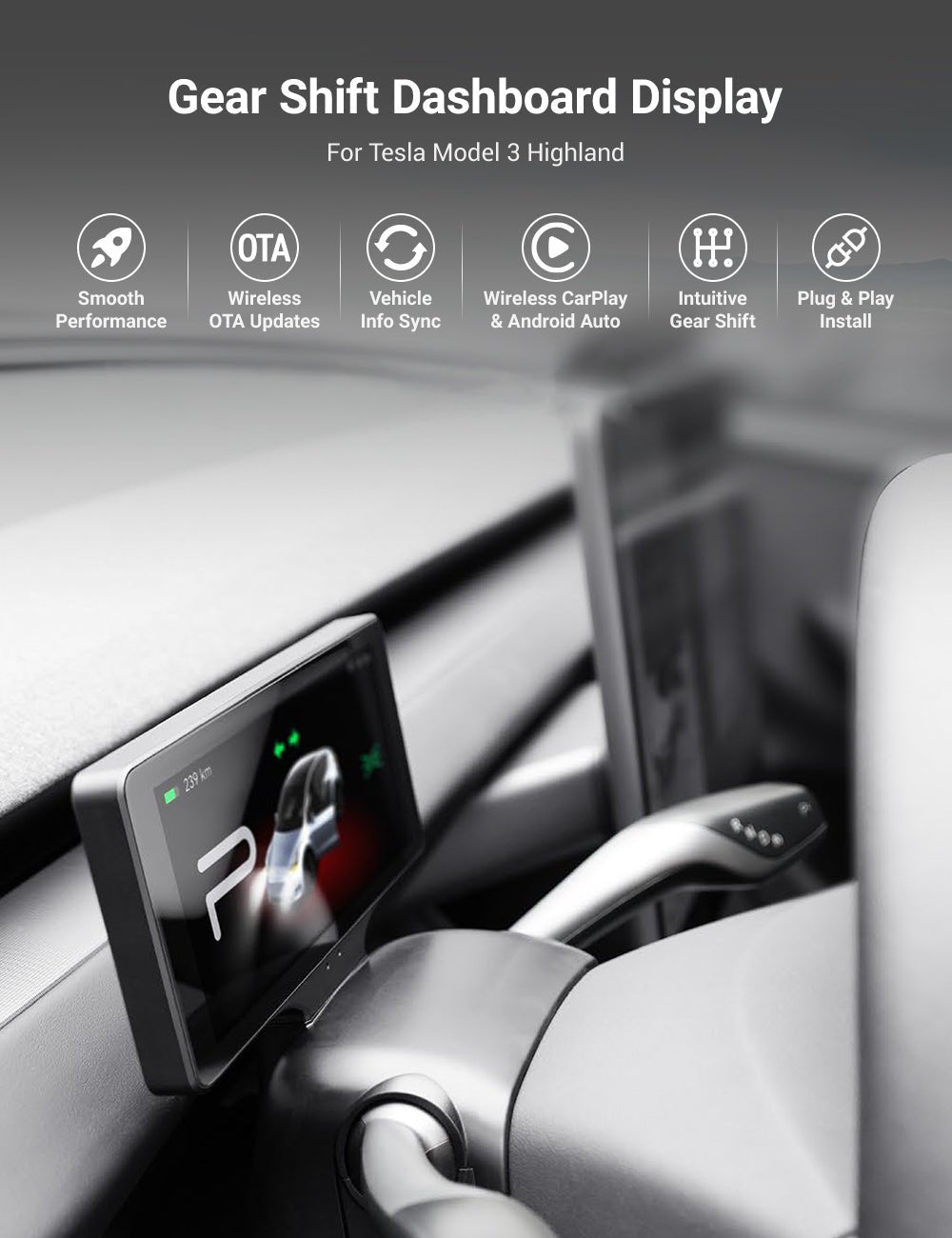 7 Inch Gear Shift Touch Screen Dashboard Display for Tesla Model 3 Highland