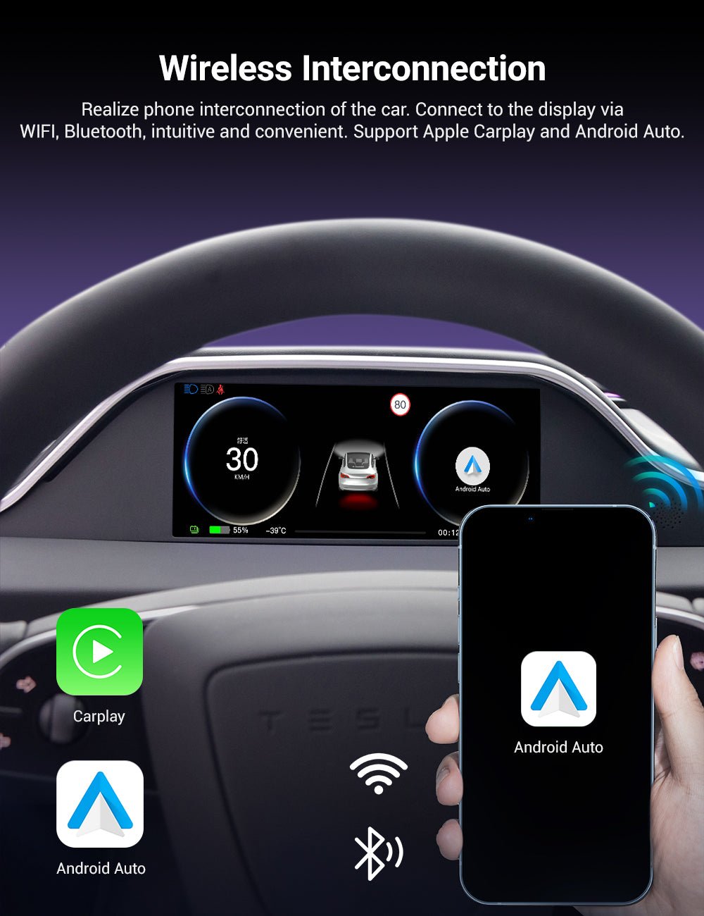 8.9'' Integrated Dashboard Display with Ambient Lighting for Tesla Model 3 / Y