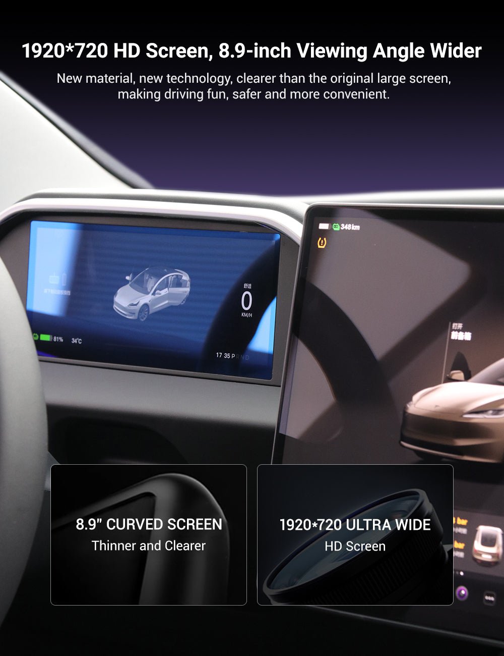 8.9'' Integrated Dashboard Display with Ambient Lighting for Tesla Model 3 / Y