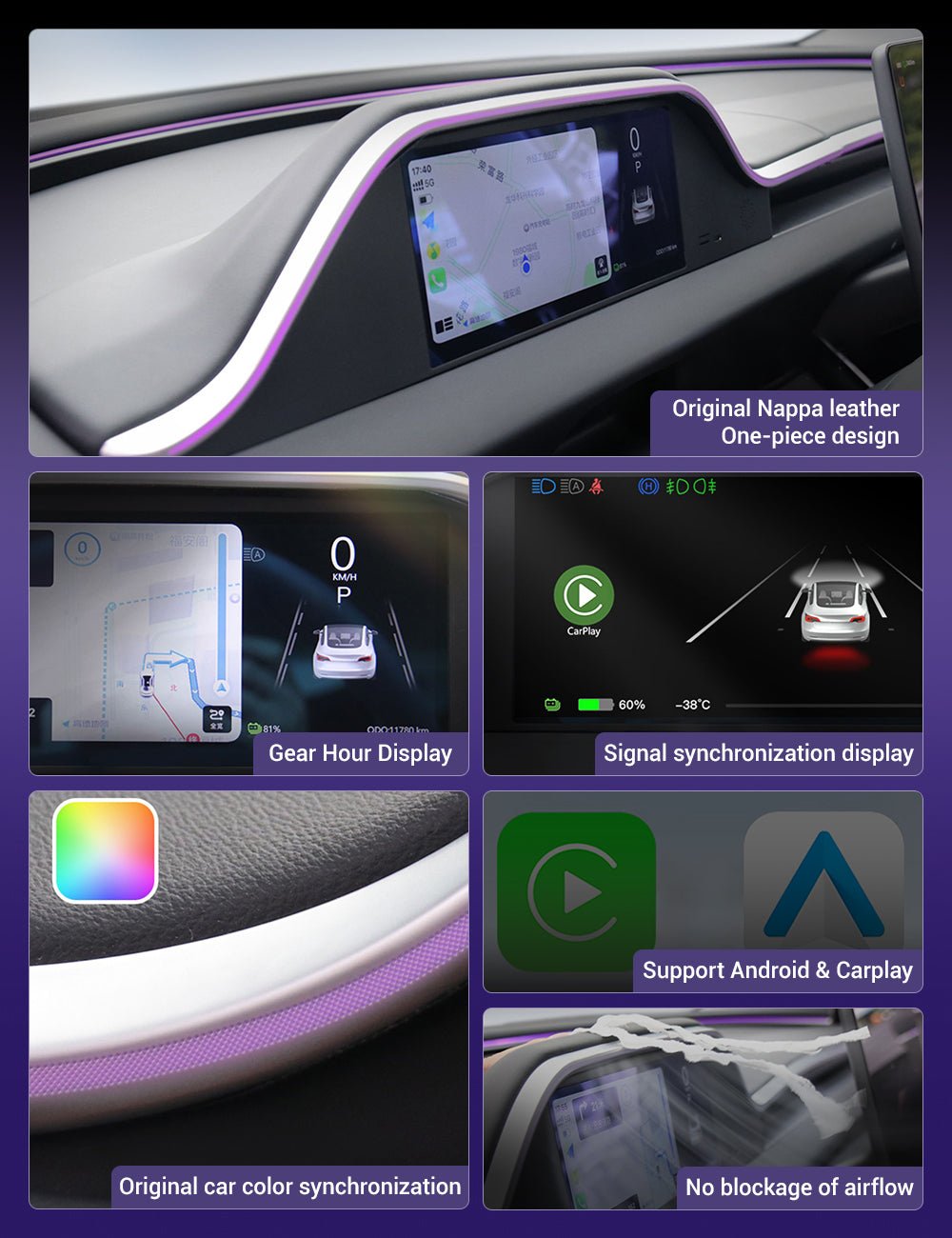8.9'' Integrated Dashboard Display with Ambient Lighting for Tesla Model 3 / Y