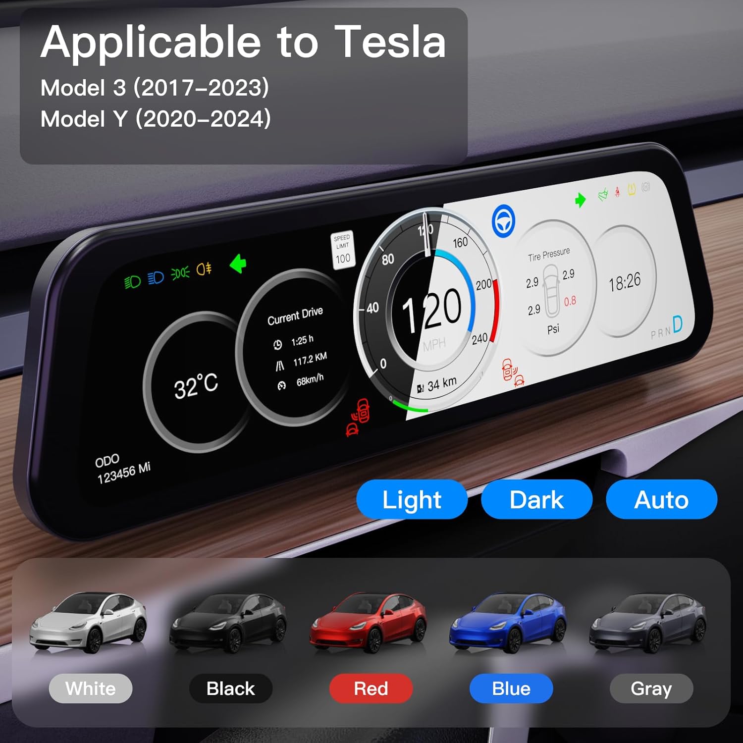 9.6 Inch Instrument Cluster Dashboard Display for Tesla Model 3 / Y