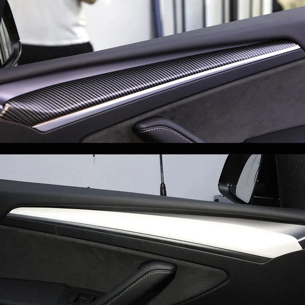 Carbon Fiber Textured Inner Door Panel Cover for Tesla Model 3/Y (2021-2023)
