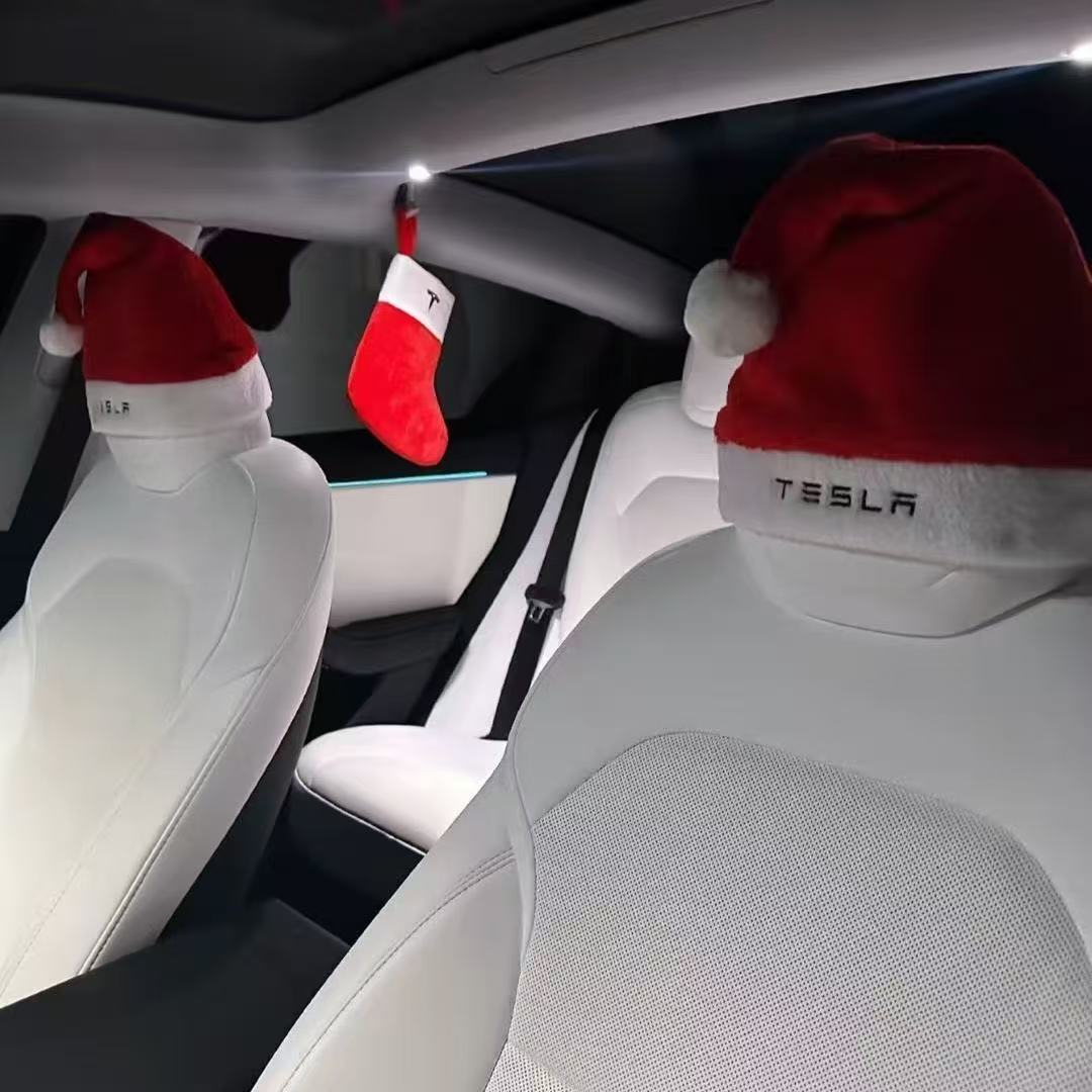 Christmas Hat for Tesla Model 3/X/S/Y Seats 2 Christmas hat with label