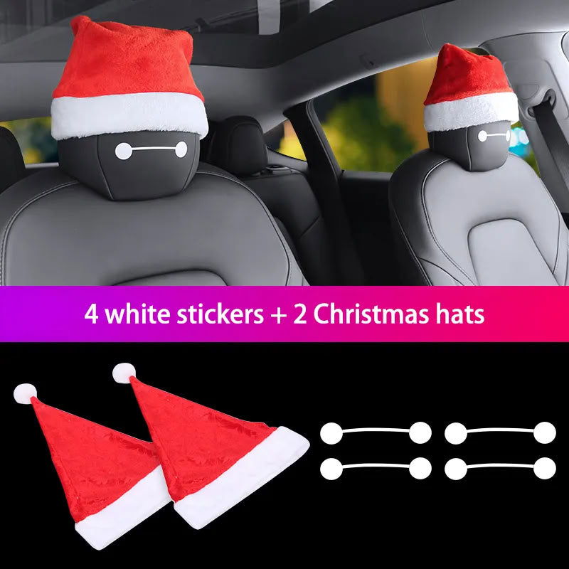 Christmas Hat for Tesla Model 3/X/S/Y Seats 4 White Stickers + 2 Christmas Hats