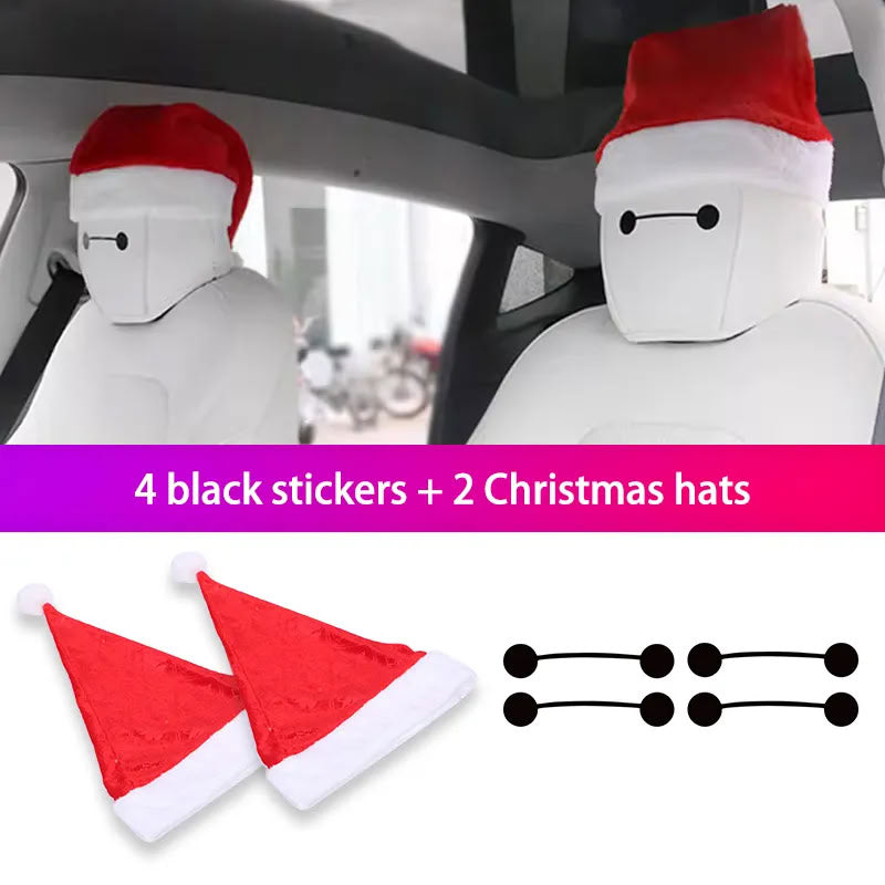 Christmas Hat for Tesla Model 3/X/S/Y Seats 4 Black Stickers + 2 Christmas Hats