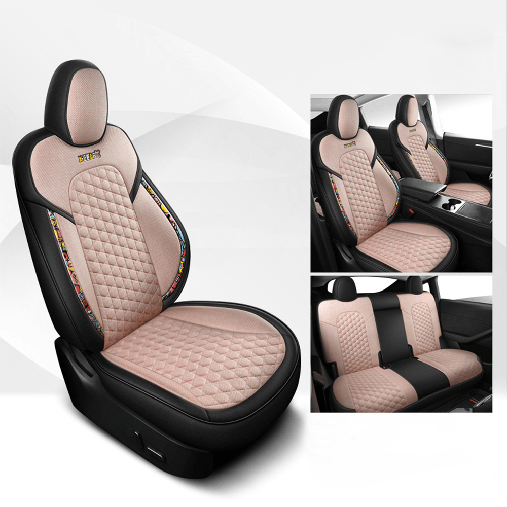 Cotton-Linen Seat Covers for Tesla Model 3 Model 3 (2017-2023.10) Cherry Blossom Pink NO
