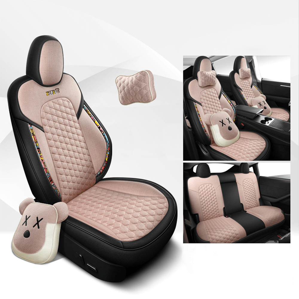 Cotton-Linen Seat Covers for Tesla Model 3 Model 3 (2017-2023.10) Cherry Blossom Pink YES