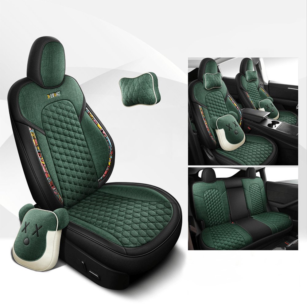 Cotton-Linen Seat Covers for Tesla Model 3 Model 3 (2017-2023.10) Olive Green YES