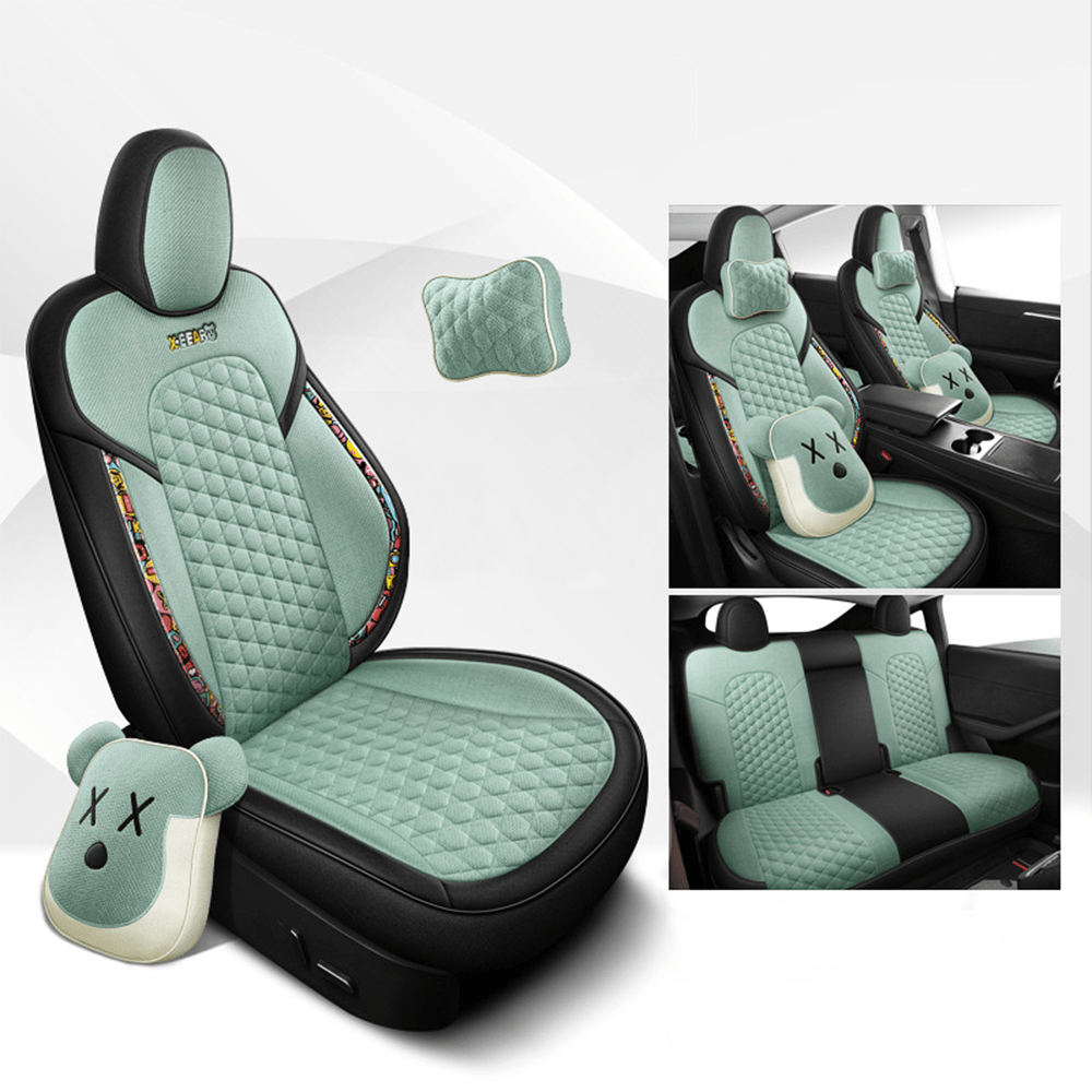 Cotton-Linen Seat Covers for Tesla Model 3 Model 3 (2017-2023.10) Mint Green YES