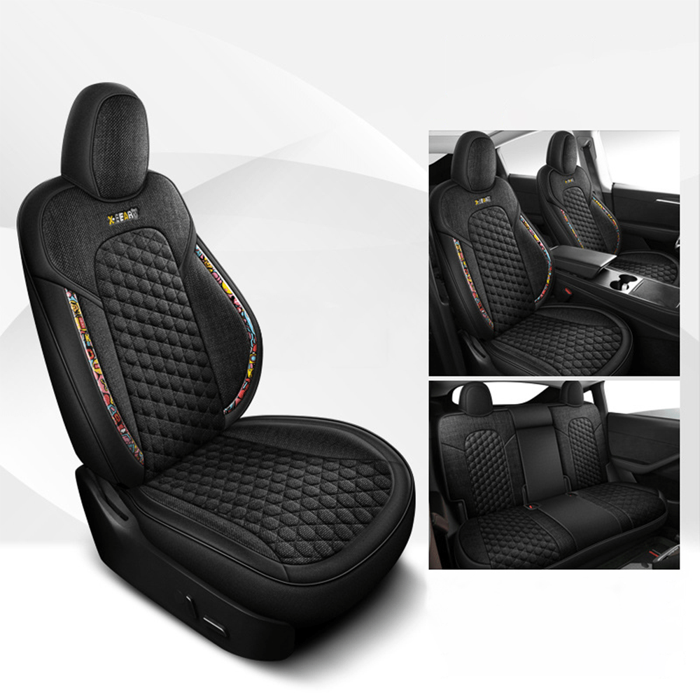 Cotton-Linen Seat Covers for Tesla Model 3 Model 3 (2017-2023.10) Samurai Black NO