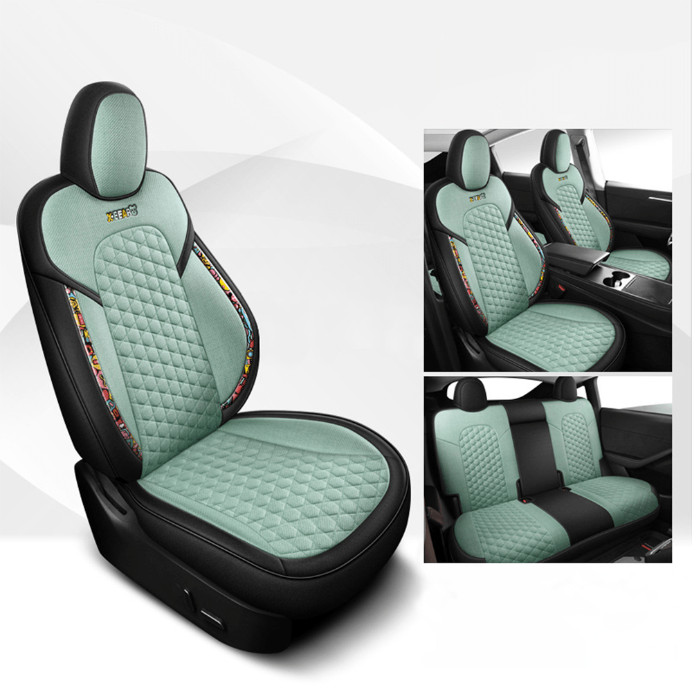 Cotton-Linen Seat Covers for Tesla Model 3 Model 3 (2017-2023.10) Mint Green NO