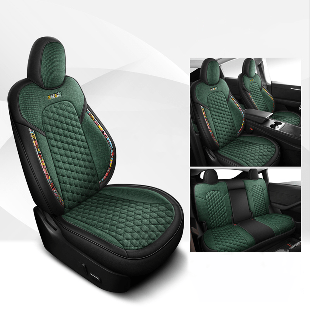Cotton-Linen Seat Covers for Tesla Model 3 Model 3 (2017-2023.10) Olive Green NO