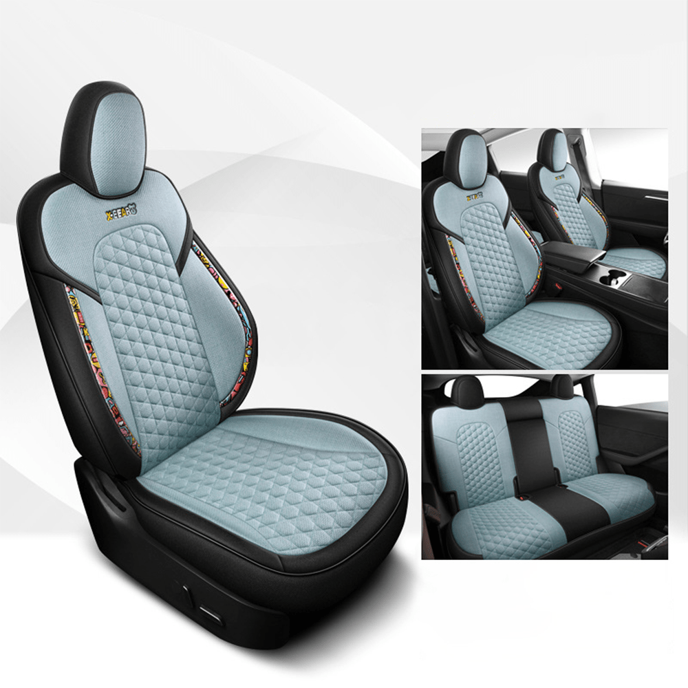 Cotton-Linen Seat Covers for Tesla Model 3 Model 3 (2017-2023.10) Sky Blue NO