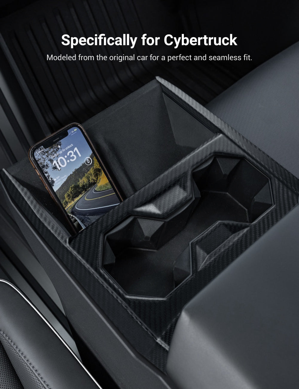 Dry Carbon Fiber Center Console Cup Holder for Tesla Cybertruck