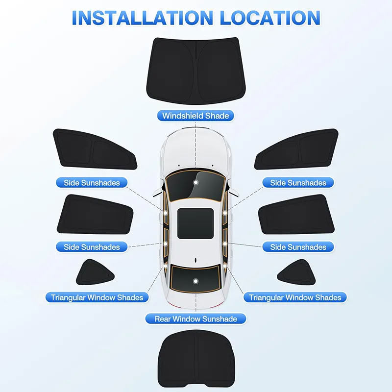 Full Set of 8 Side Window Sunshades for Tesla Model 3/Y Sun Visor Set 8 Pieces