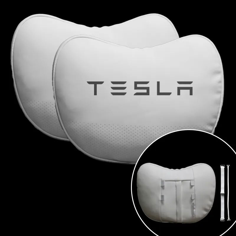 Nappa Leather Ergonomic Headrests for Tesla Model 3/Y/X/S White 2 Pcs