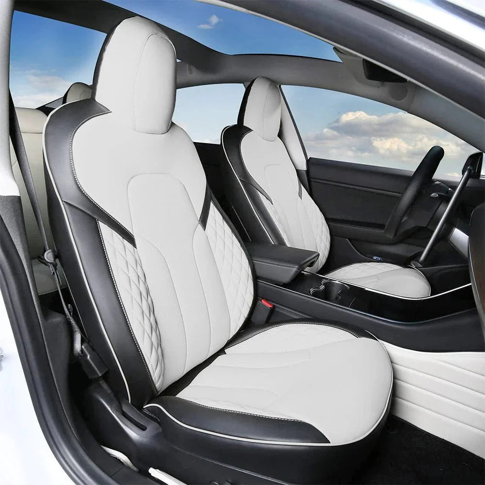 Leather Seat Covers for Model 3 & Model Y Model Y (2020-2024) Black and White (Checkered)
