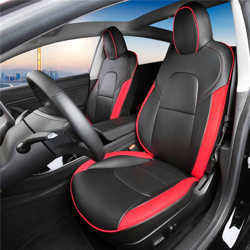 Leather Seat Covers for Model 3 & Model Y Black and Red