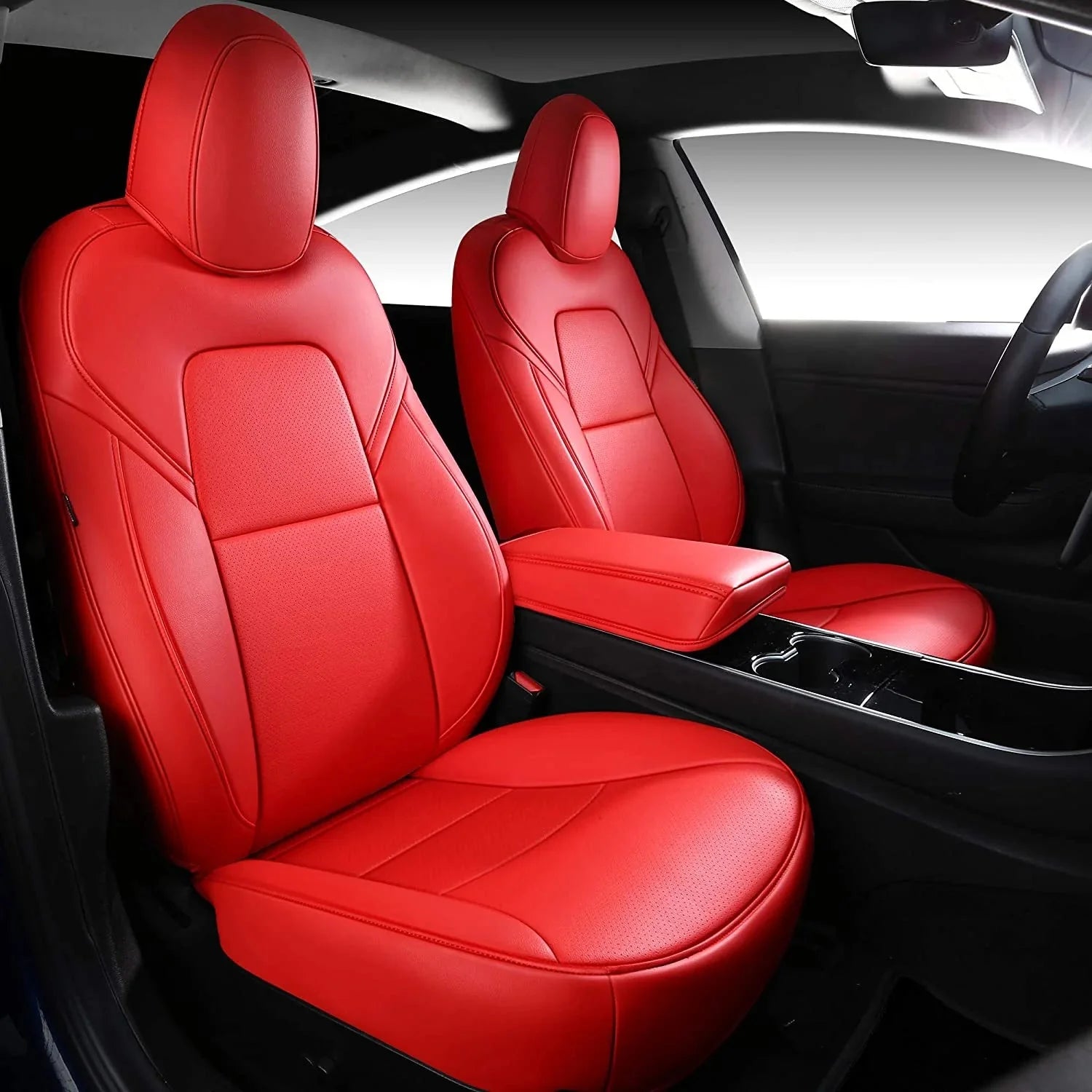Leather Seat Covers for Model 3 & Model Y Model Y (2020-2024) Red