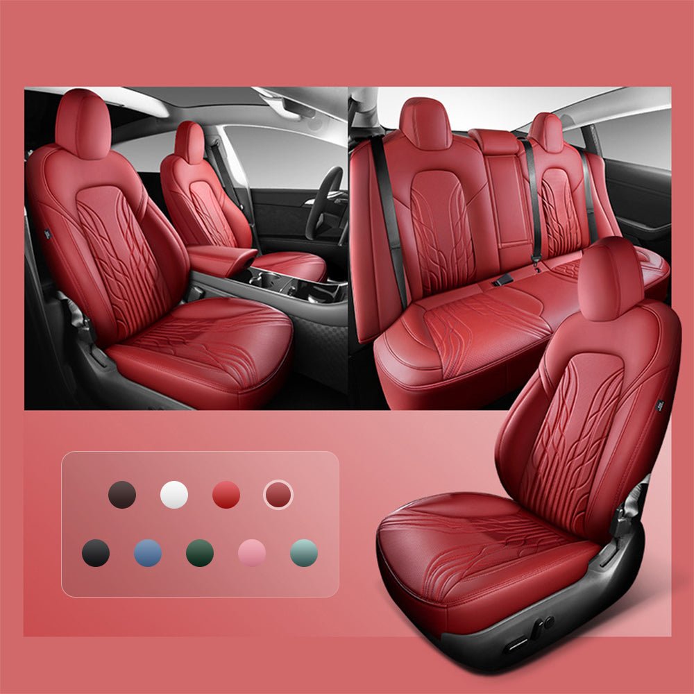 Nappa Leather Seat Covers for Model 3 Highland & Model Y Juniper Marsala Red