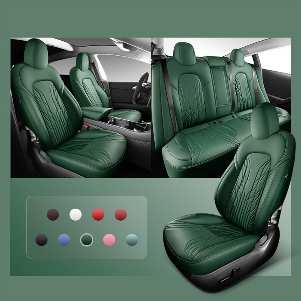 Nappa Leather Seat Covers for Model 3 Highland & Model Y Juniper Dark Green