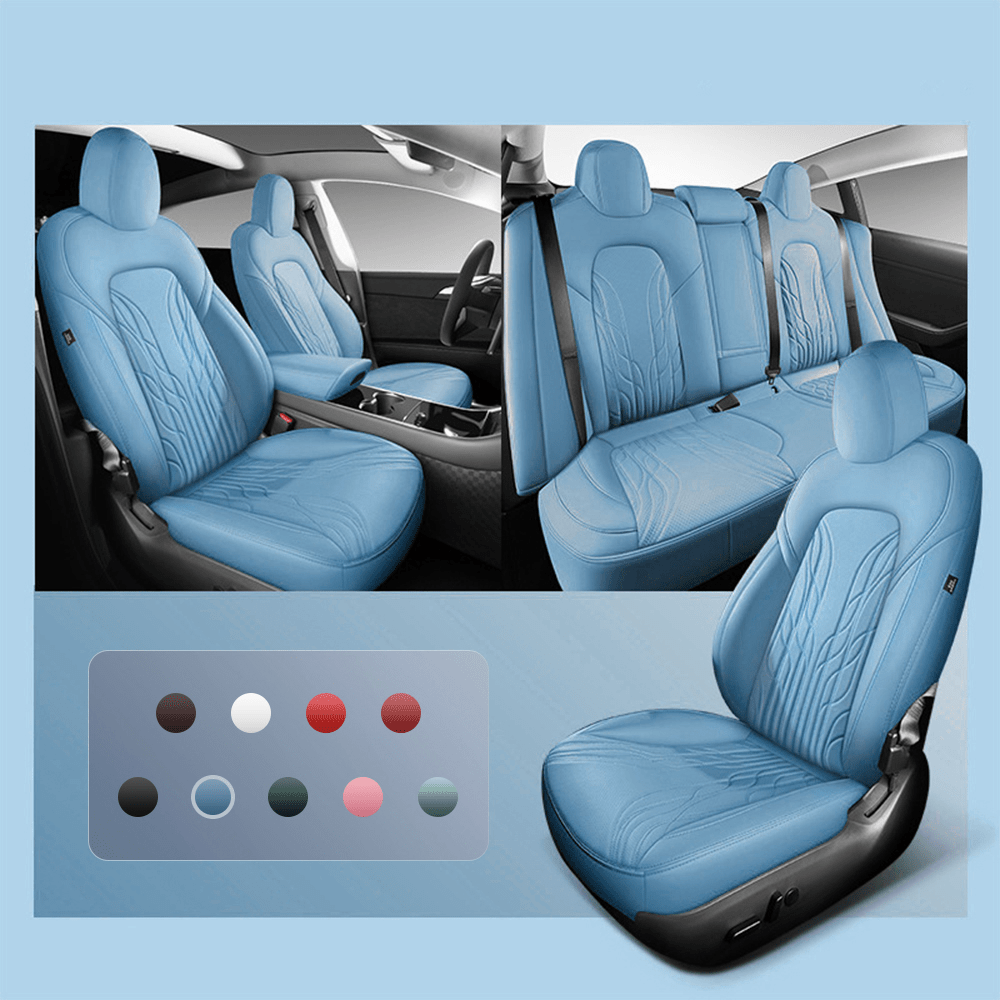 Nappa Leather Seat Covers for Model 3 Highland & Model Y Juniper Sky Blue