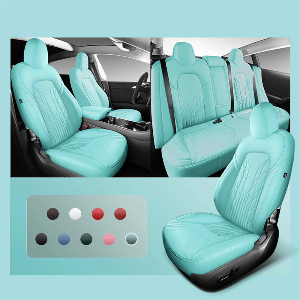 Nappa Leather Seat Covers for Model 3 Highland & Model Y Juniper Macaron Green