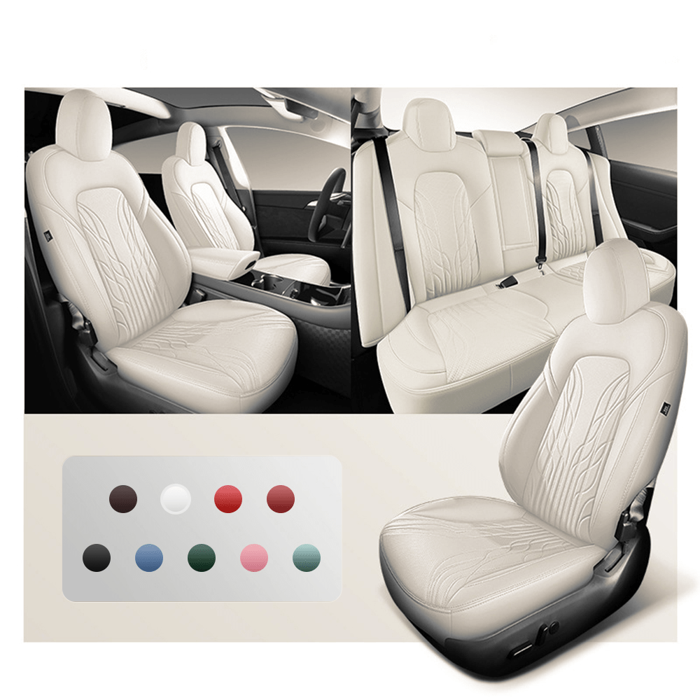 Nappa Leather Seat Covers for Model 3 Highland & Model Y Juniper Ivory White