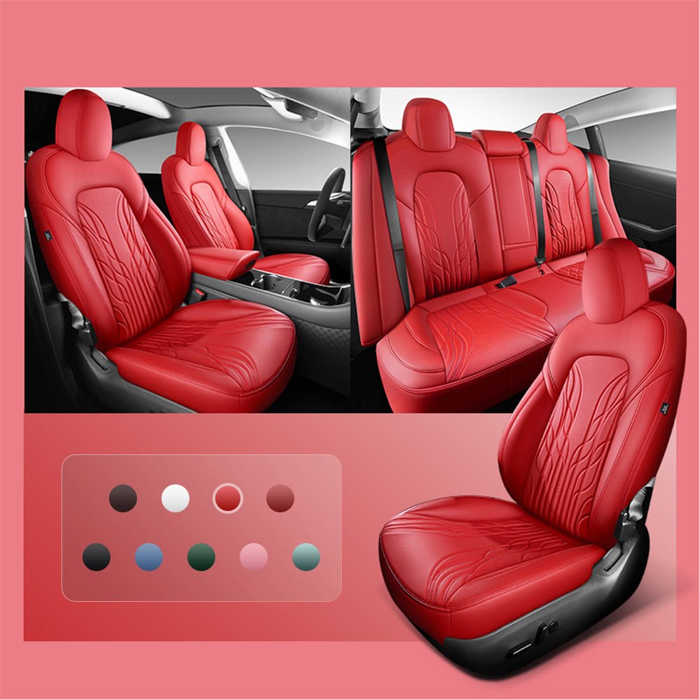 Nappa Leather Seat Covers for Model 3 Highland & Model Y Juniper Lava Red