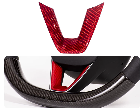 Real Carbon Fiber Steering Wheel Cover for Model 3 Highland/Model Y Juniper Red