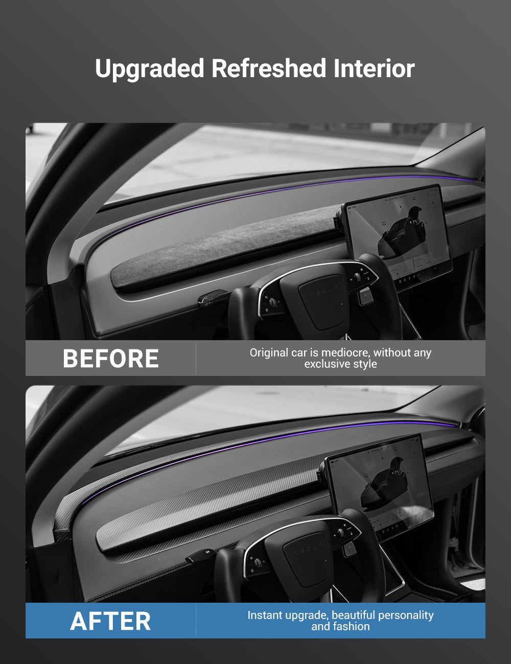 Real Dry Carbon Fiber Dashboard Cover for Model 3 Highland / Model Y Juniper