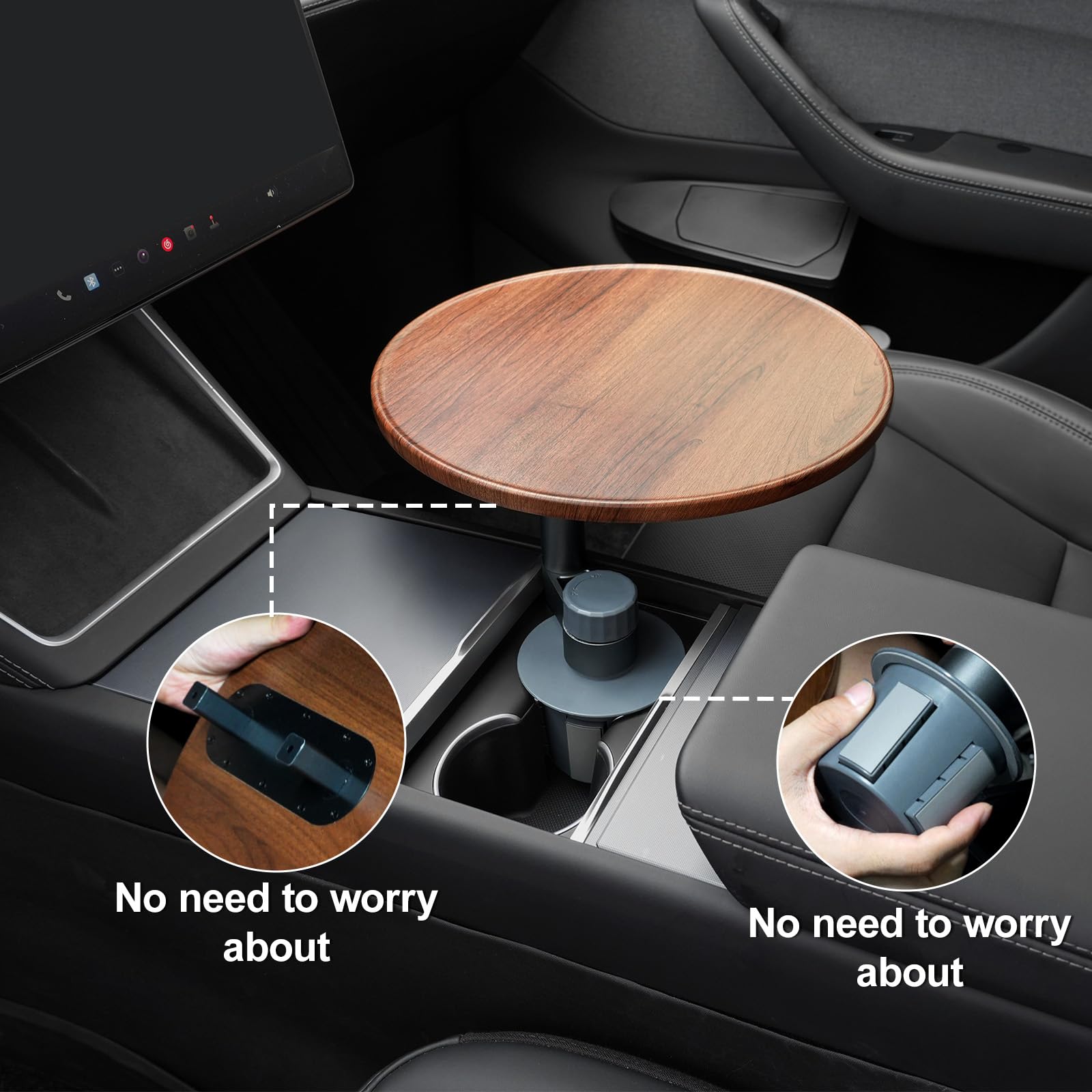 Solid Wood Floating Table for Tesla's Front and Rear Cup Holders
