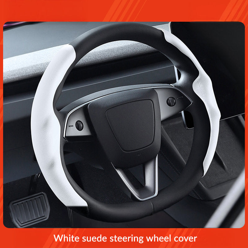 Suede Sport Steering Wheel Cover for Tesla Model 3 /Y White