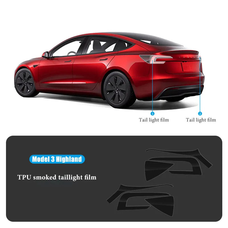 TPU HD Front and Rear Light Protective Film for Tesla Model 3 Highland 2024+ Smoked Black Film Tail Light Model 3 Highland