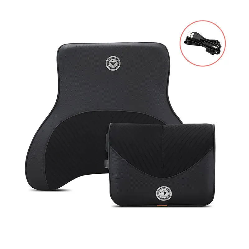Tesla Electric Massage Headrest | 3D Neck & Lumbar Support Black Headrest + Lumbar Support