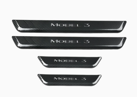 Tesla Model 3/Y Illuminated Door Sills Carbon fiber texture