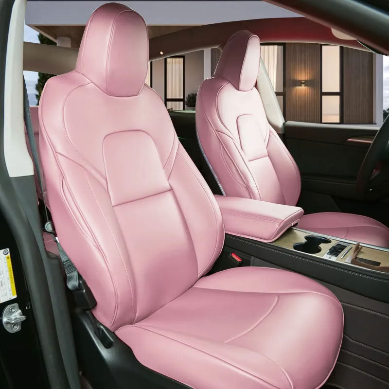 Tesla Model 3/Y Nappa Leather Seat Covers (5-Seat Models) – Airbag & Seat Belt Compatible Pink