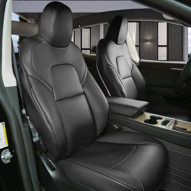 Tesla Model 3/Y Nappa Leather Seat Covers (5-Seat Models) – Airbag & Seat Belt Compatible Black