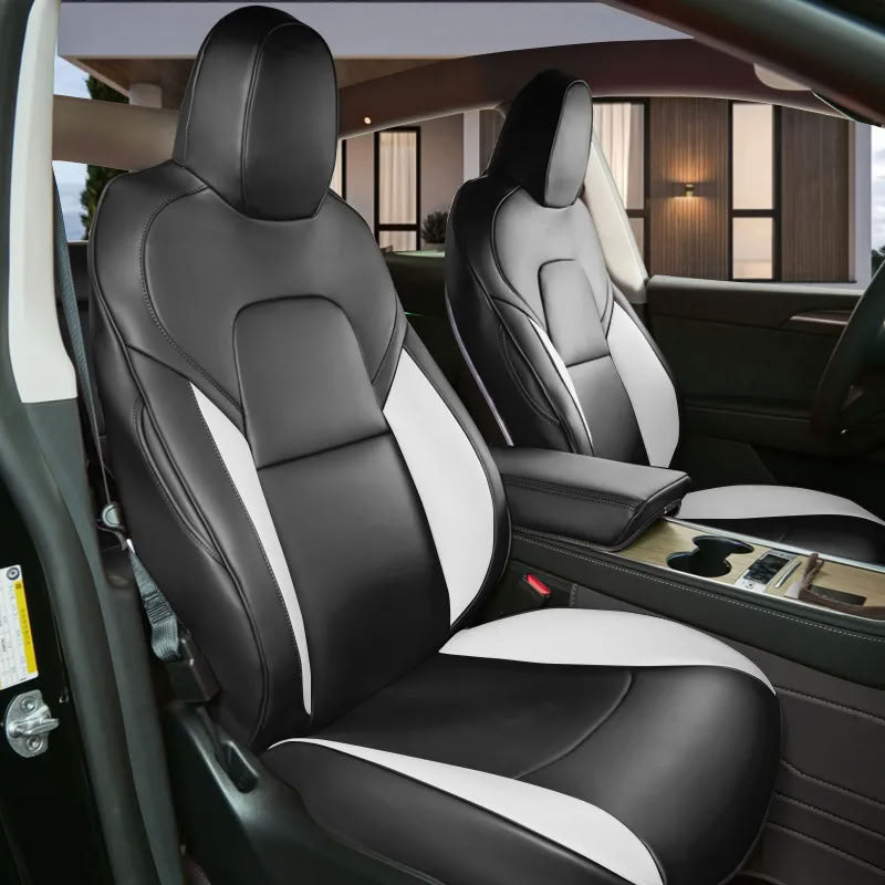 Tesla Model 3/Y Nappa Leather Seat Covers (5-Seat Models) – Airbag & Seat Belt Compatible Black&White