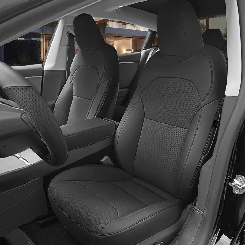 Tesla Model 3/Y Nappa Leather Seat Covers (5-Seat Models) – Airbag & Seat Belt Compatible Black