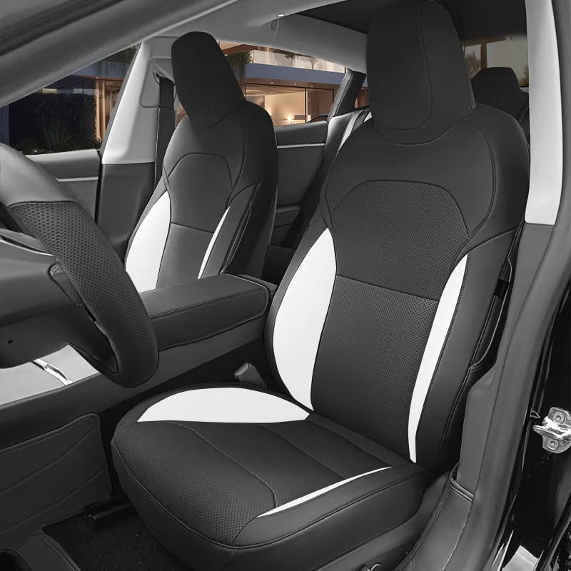 Tesla Model 3/Y Nappa Leather Seat Covers (5-Seat Models) – Airbag & Seat Belt Compatible Black&White