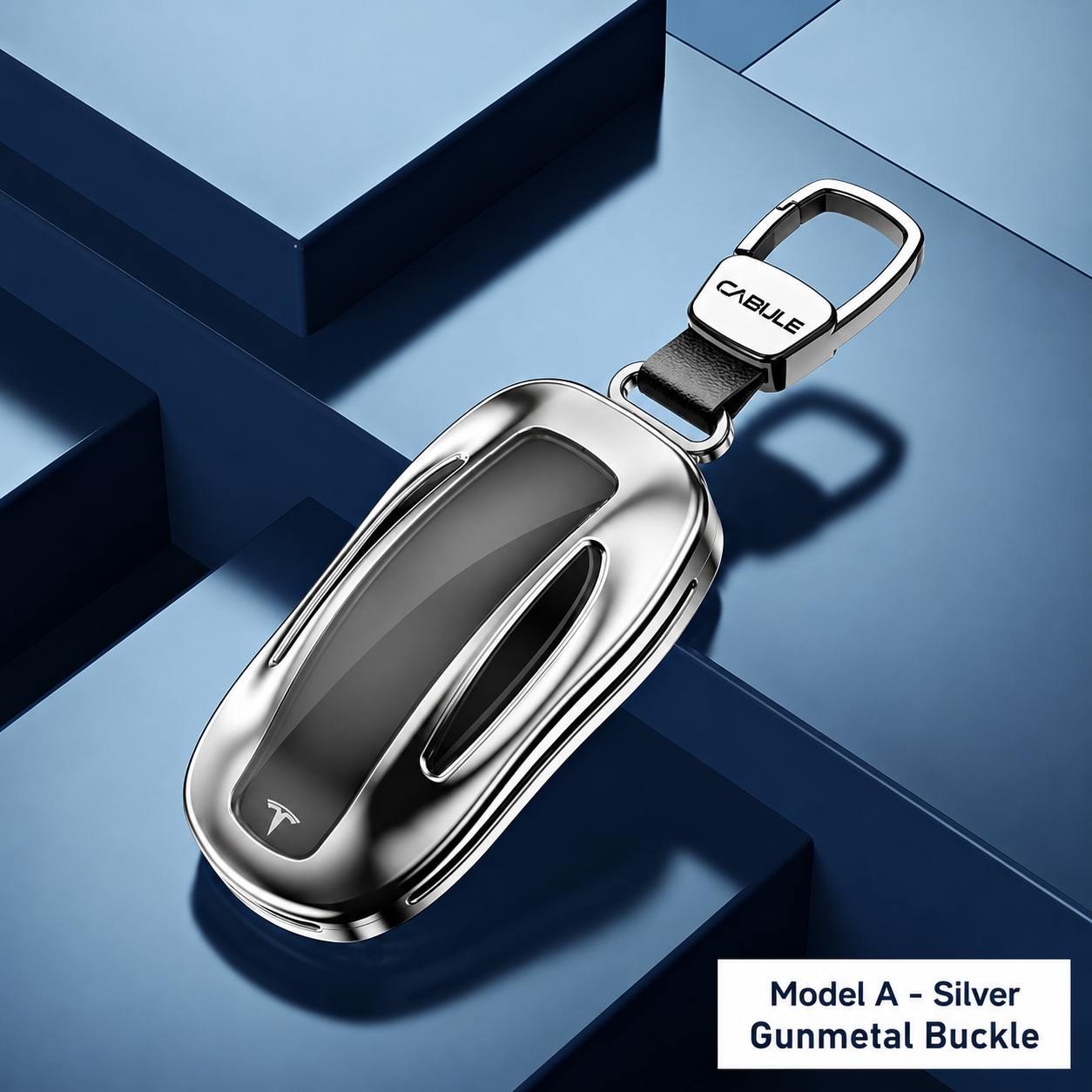 Tesla Model X Aluminum Metal Keychain Cover Moonlight Silver
