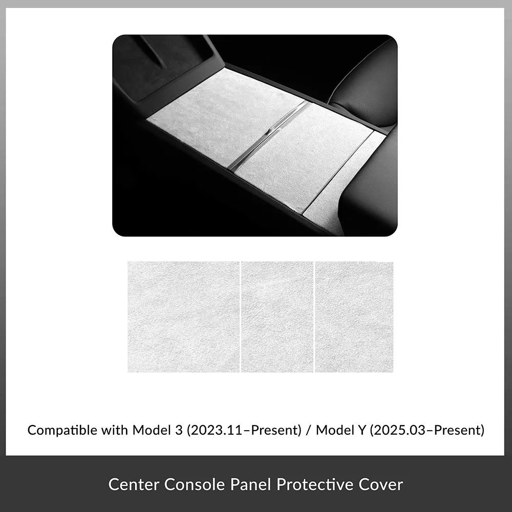 Tesla Model Y Juniper / 3 Highland Suede Armrest Cover & Interior Trim Kit (5-Piece) White Model 3 Highland Model Y Juniper Center Console Panel Cover