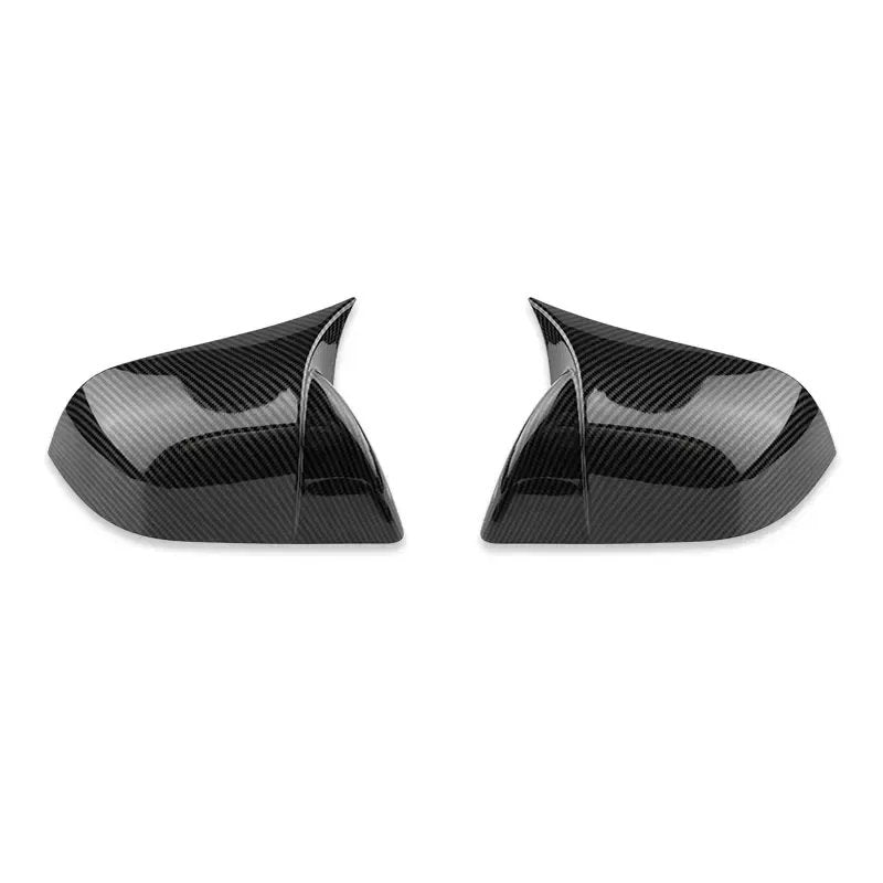 Tesla Model 3 Mirror Cover in the Shape of a Bullhorn Gloss Black Carbon Fiber Pattern