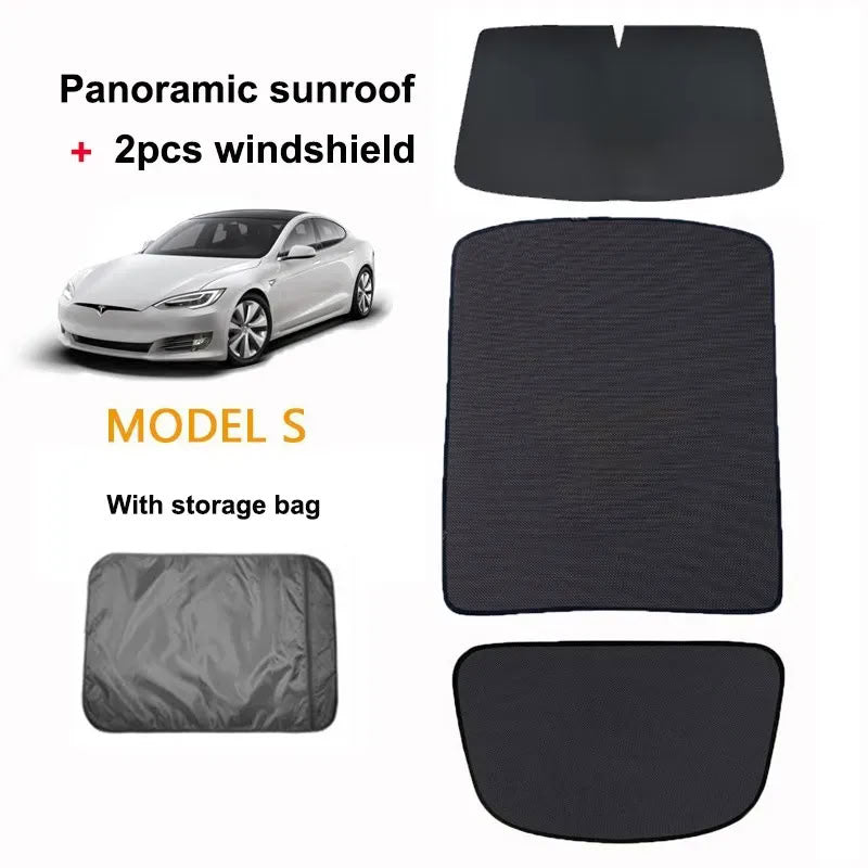Tesla Model S (2016-Present) Glass Roof Sunshade and Front & Rear Sunroof Sunshade 3 Pcs
