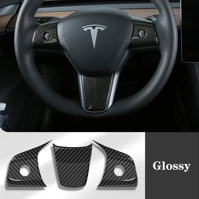 True Carbon Fiber Steering Wheel Patch for Tesla Model 3/Y Glossy