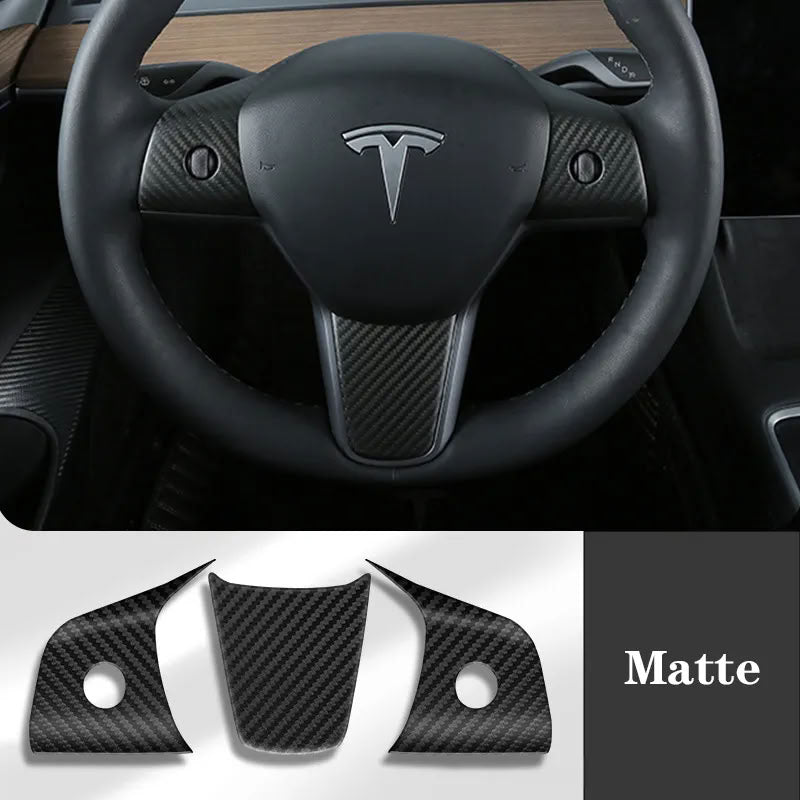 True Carbon Fiber Steering Wheel Patch for Tesla Model 3/Y Matte